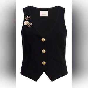 Cinq à Sept ,L,Black Vest with Gold Accents